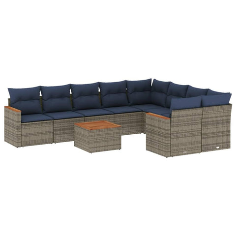 vidaXL Patio Sofa Set with Cushions 10 Piece, Outdoor Conversation Set, Patio Sectional Sofa for Balcony Garden, Modern Style, Gray Poly Rattan