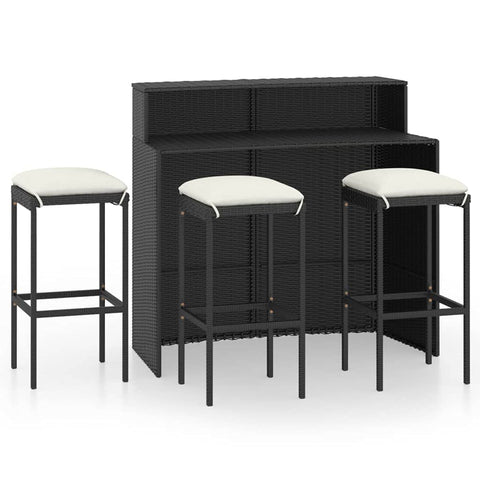 vidaXL Patio Bar Set with Cushions 4 Piece Garden Outdoor Pub Balcony Backyard Terrace Bistro Dining Table Stool Chair Furniture Black