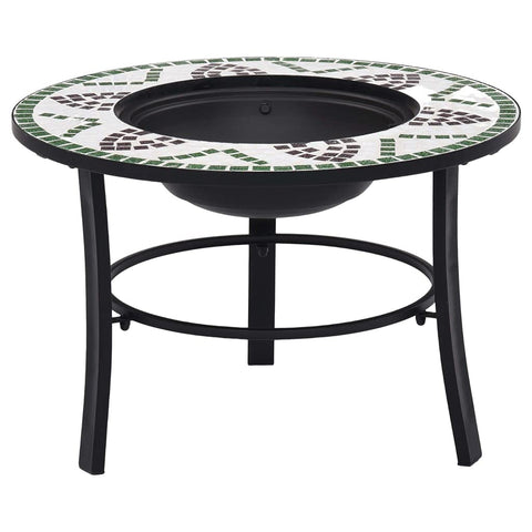 vidaXL Fire Pit with BBQ Grid - Green Ceramic Mosaic, Outdoor Patio Heater/Stove, Decorative Garden Furniture, Steel Construction