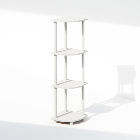 Furinno Turn-N-Tube Corner Shelf, 4-Tier Corner Bookshelf, Display Storage Shelves with Open Shelves, for Organization and Storage, Living Room, Home Office, Garage, White