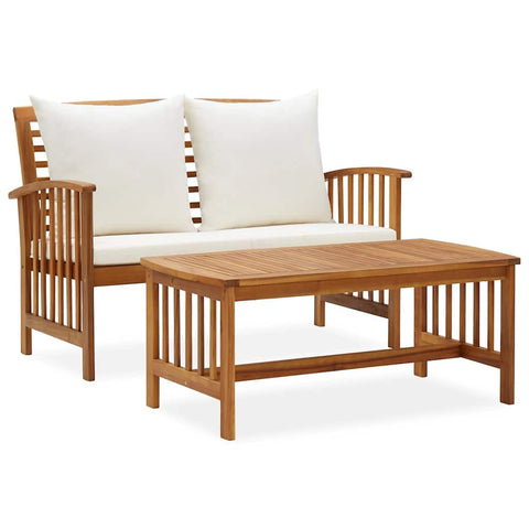 vidaXL 2-Piece Patio Lounge Set with Cream White Cushions - Durable Solid Acacia Wood Construction - Ideal for Garden/Patio/Outdoor Living Space