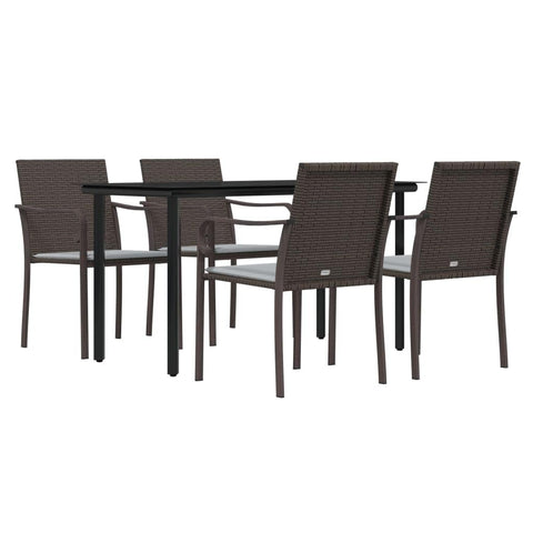 vidaXL 5-Piece Outdoor Dining Set with Cushions - Poly Rattan and Steel Construction, Brown Color, Comfortable Seating & Weather-Resistant