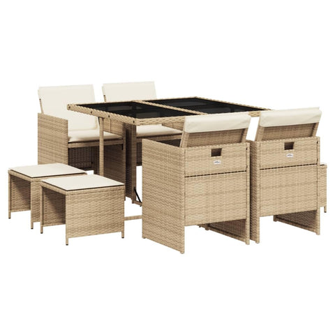 vidaXL 9-Piece Garden Dining Set with Cushions Synthetic Rattan Beige
