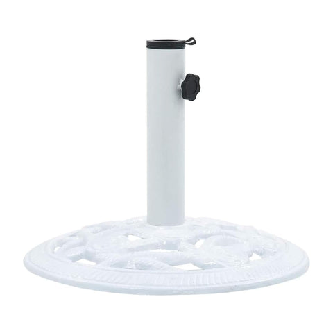 Oakestry Cast Iron Umbrella Base Stand White Decorative Scrollwork Patio Parasol Holder Outdoor Garden Stable with Adapter Fits Various Diameter Poles