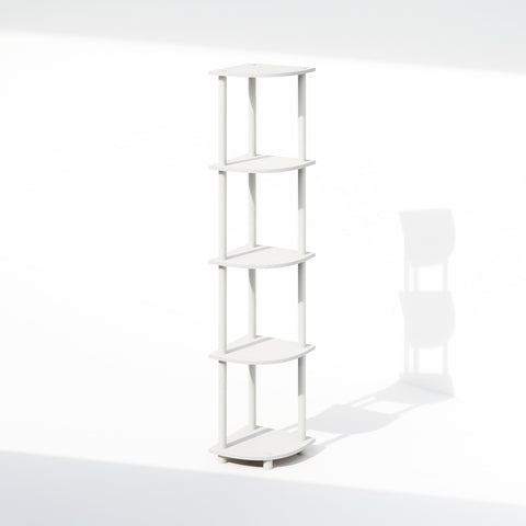 Furinno Turn-N-Tube Storage Shelves, 5-Tier Book Shelf, Corner Shelf, Toolless Open Shelves, for Organization and Storage, Living Room, Home Office, Hallway, Bedroom, White