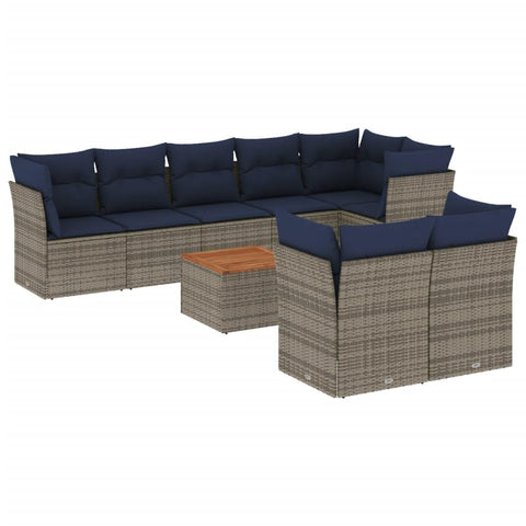 vidaXL Patio Sofa Set with Cushions 9 Piece, Outdoor Conversation Set, Patio Furniture Set for Balcony Garden, Modern Style, Gray Poly Rattan