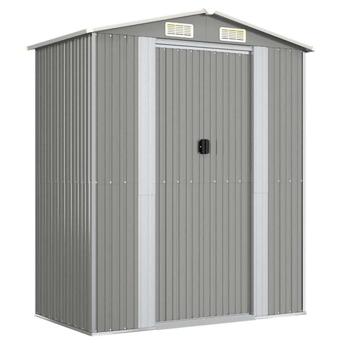 vidaXL Light Gray Garden Shed - Large Outdoor Storage, Galvanized Steel Construction with Gate Access, Ideal for Tools, Pool and Garden Supplies