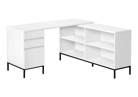 Monarch Specialties 7494 Computer Desk, Home Office, Corner, Storage Drawers, 60" Shape, Work, Laptop, Metal, Laminate, White, Black, Contemporary, Modern Desk-60, 60" L x 60" W x 31" H