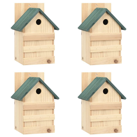 vidaXL Set of 4 Wooden Bird Houses with Green Roof - Outdoor Friendly Bird Nesting Boxes Made of Durable Firwood with Removable Front Door for Easy Cleaning - Ideal for Small Birds, Garden Decor