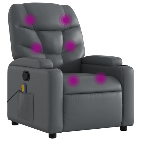 vidaXL Massage Recliner Chair - Gray Faux Leather, Manual Reclining, 6-Point Vibration, Cup Holders, Living Room Seating
