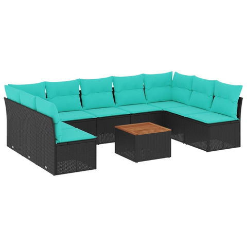 vidaXL Patio Sofa Set with Cushions 10 Piece, Outdoor Conversation Set, Patio Furniture Set for Balcony Garden, Modern Style, Black Poly Rattan