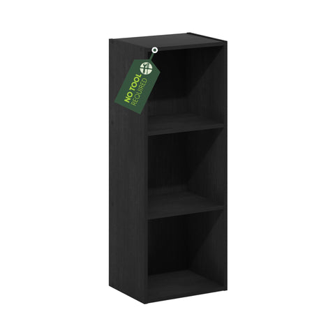 Furinno PASIR Book Shelf, 3-Tier Open Shelves Bookshelf, Bookcase, 9 x 12 x 32, for Living Room, Bedroom, Home Office, Darkwood