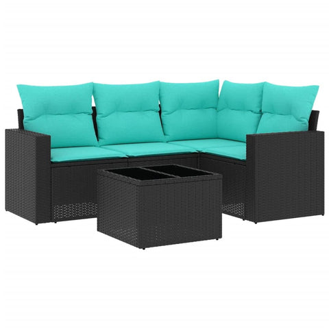 vidaXL Patio Sofa Set with Cushions 5 Piece, Outdoor Sectional Sofa, Conversation Set for Balcony Garden, Patio Furniture, Black Poly Rattan