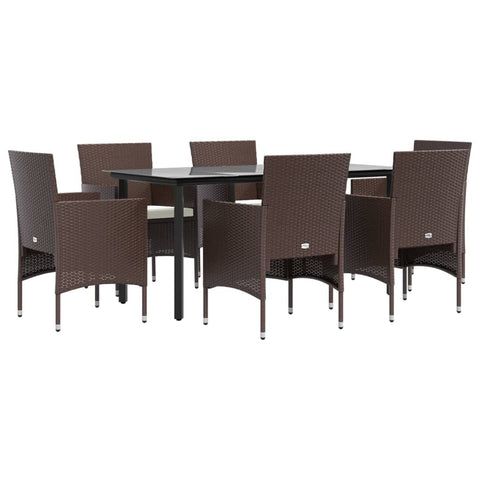 vidaXL 7-Piece Patio Dining Set in Brown and Black - Contemporary Outdoor Furniture with Cushioned Chairs & Glass Tabletop