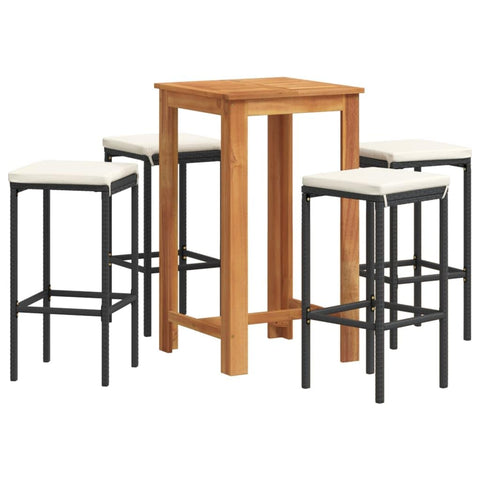 vidaXL Garden Table and Stools 5 Pcs Wood Acacia Rattan PE Black Table and Stools High Garden Table and Stools Outdoor Bar Set Outdoor Bar Furniture