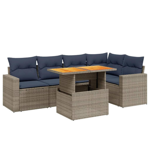 vidaXL Patio Sofa Set with Cushions 6 Piece, Outdoor Sectional Sofa Couch, Patio Conversation Set for Garden Backyard, Gray Poly Rattan