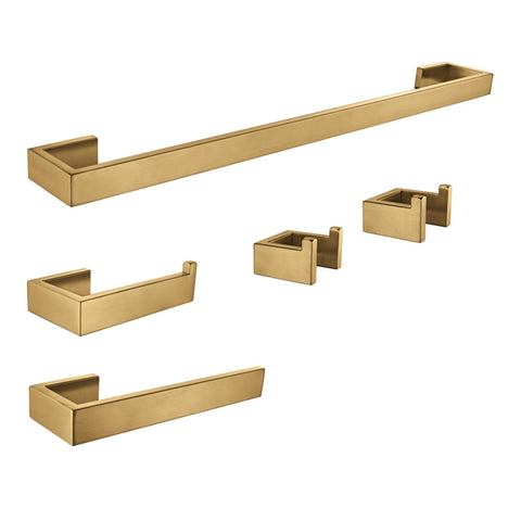 Kingston Brass BAHK6424778BB Lasdun 5-Piece 18-Inch Towel Bar Bathroom Accessory Set in Brushed Brass