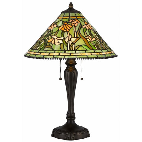 Cal Lighting Tiffany Table Lamp 60WArt Glass Lamp Shade, Stained Glass Desk Lamp for Living Room, Bedroom Green