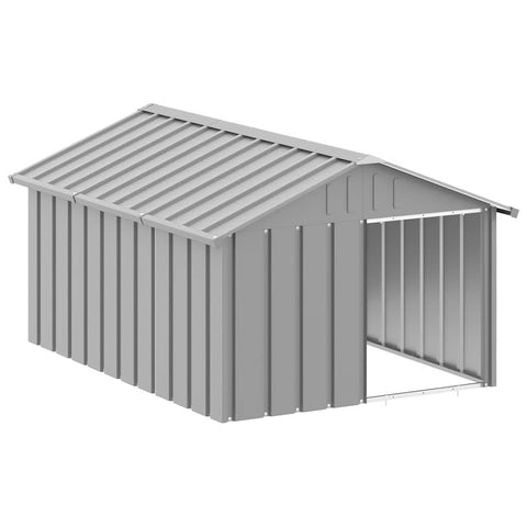 vidaXL Dog House Outdoor Kennel - Gray Galvanized Steel Pet Shelter