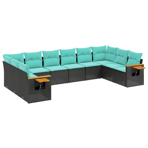vidaXL Patio Sofa Set with Cushions 10 Piece, Outdoor Conversation Set, Sectional Sofa for Balcony Garden, Modern Style, Black Poly Rattan