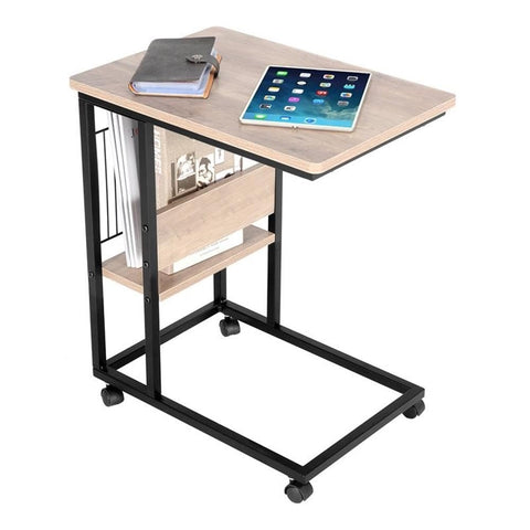 JJS Side End C Table with Magazine Holder for Sofa, Living Room Couch Table Snack Table That Slide Under for Small Spaces, Smoky Grey