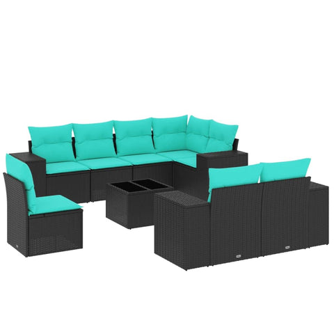 vidaXL 9 Piece Garden Sofa Set with Cushions Black Poly Rattan