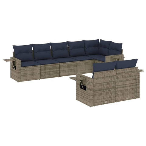 vidaXL 8 Piece Garden Sofa Set with Cushions Grey Poly Rattan