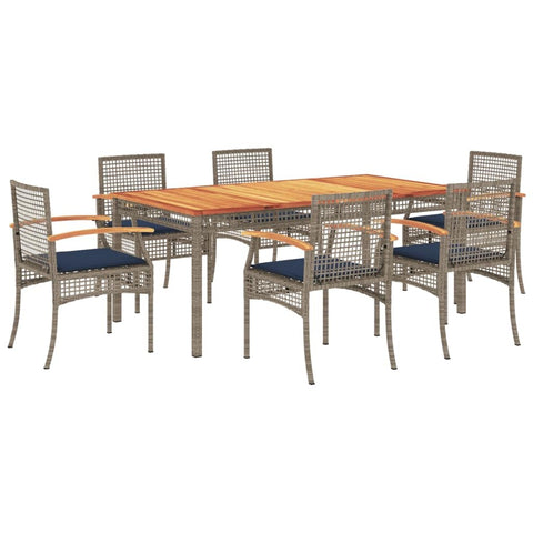 vidaXL Patio Dining Set with Cushions - 9 Piece Outdoor Furniture - Gray Poly Rattan - Acacia Wood Tabletop - 70.9"x35.4"x29.5"