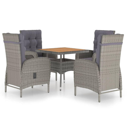 vidaXL 5 Piece Garden Dining Set in Poly Rattan and Acacia Wood Grey with Removable Covers - Perfect for Your Outdoor Space!