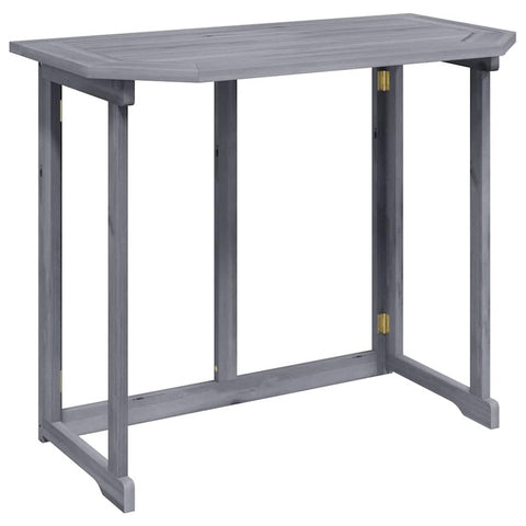vidaXL Folding Dining Table, Rectangular Patio Table, Solid Acacia Wood Grey for 2 People with Umbrella Hole Compact Design for Garden and Patio 35.4"x19.7"x29.1"