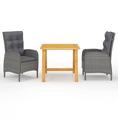 vidaXL Patio Dining Set 3 Piece Garden Outdoor Lawn Yard Terrace Balcony Seat Seating Sitting Dinner Chair and Table Furniture Gray