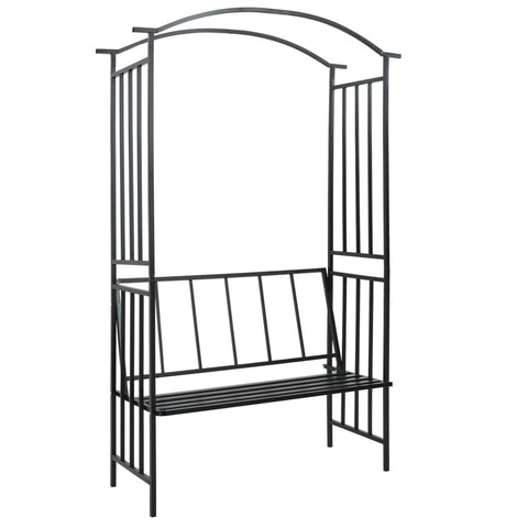 vidaXL Garden Arch Black Iron Medium Decorative Inlays Garden Arch