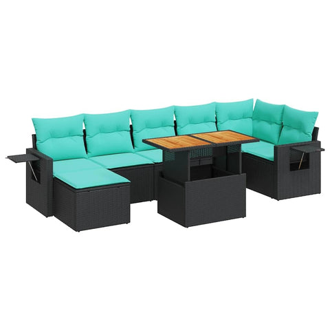 vidaXL 8 Piece Patio Sofa Set with Cushions Black Poly Rattan, Garden Sofa Set, Garden Lounge Set, Sofa for Garden, Outdoor Sofa Set
