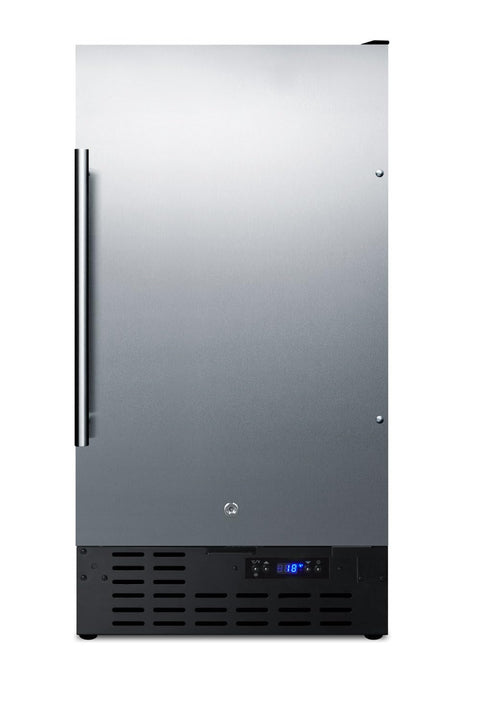 18 inches wide frost-free freezer built-in or freestanding use, with stainless steel exterior, lock, and digital thermostat
