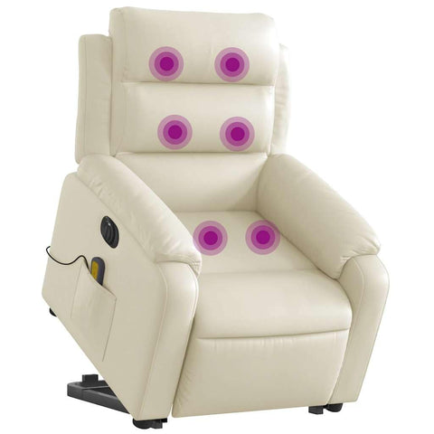 vidaXL Electric Stand up Massage Recliner Chair, Power Lift Reclining Armchair, Wingback Recliner for Home Theater, Modern Style, Cream Faux Leather