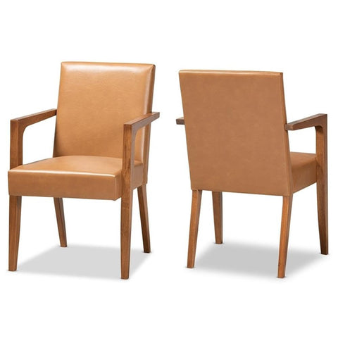 Baxton Studio Tan and Walnut Brown 2-PC Armchair Set BBT5267-Tan/Walnut-Chair