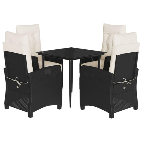 vidaXL Garden Dining Set 5-Piece Garden Furniture Set Table with 4 Chairs, Garden Set with Cushions, Patio Dining Set, Black Poly Rattan