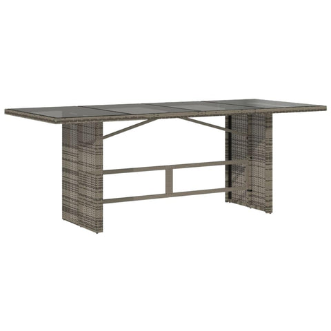 vidaXL Patio Table with Glass Top - 74.8"x31.5"x29.1" Gray - PE Rattan, Tempered Glass Outdoor Garden Dining Table