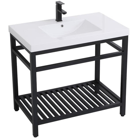 Elegant Decor Raya 36" Single Resin Top Metal Bathroom Vanity in Black