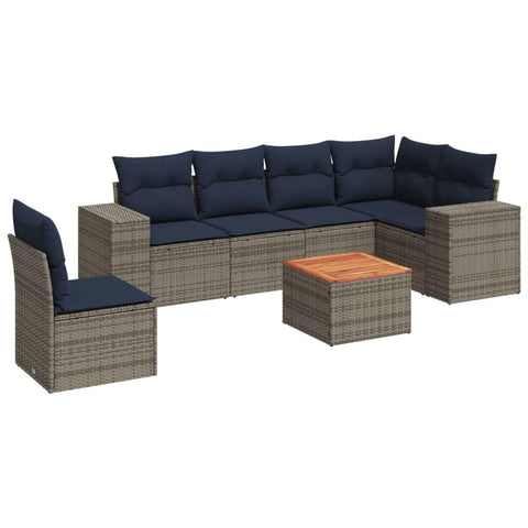 vidaXL Patio Sofa Set with Cushions 7 Piece, Outdoor Conversation Set, Sectional Sofa for Balcony Garden, Modern Style, Gray Poly Rattan