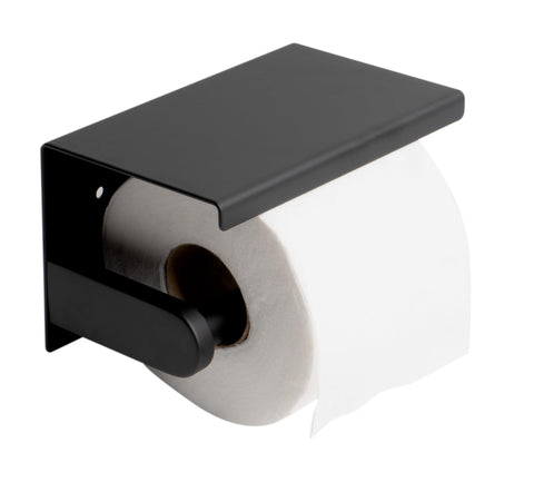 ALFI brand ABTPC66-BLA Black Matte Stainless Steel Toilet Paper Holder with Shelf