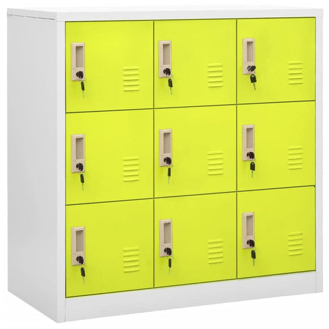 vidaXL Steel Locker Cabinet with 9 Lockers - Light Gray and Green, 35.4"x17.7"x36.4", Secure Storage Organizer for Schools, Offices, and Home