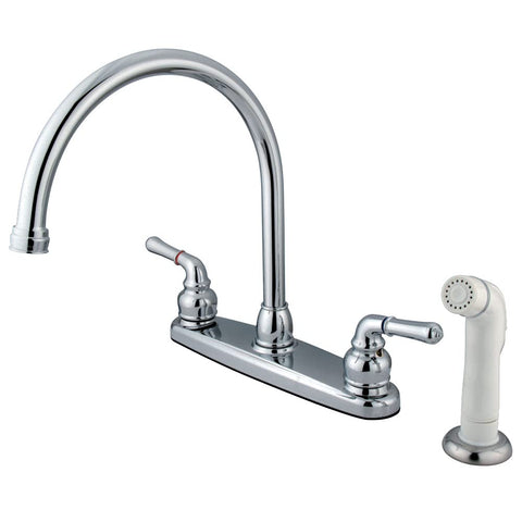 Kingston Brass KB791 Magellan Twin Lever Handle C Type Kitchen Faucet with Sprayer, 8-3/4-Inch, Polished Chrome