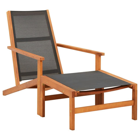 vidaXL Garden Chair with Footrest Solid Eucalyptus Wood Textilene Fabric Modern Lounge Outdoor Seating Wooden Relaxation Foldable Breathable Armchair Comfortable Lounger
