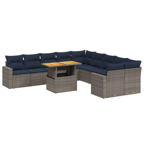 vidaXL Patio Sofa Set with Cushions 11 Piece, Outdoor Sectional Sofa Couch, Patio Conversation Set for Garden Backyard, Gray Poly Rattan