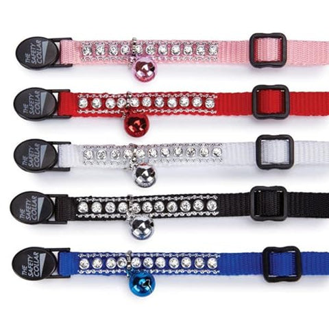 Meow Town Nylon with Rhinestones Cat Collar, 3/8-Inch, White