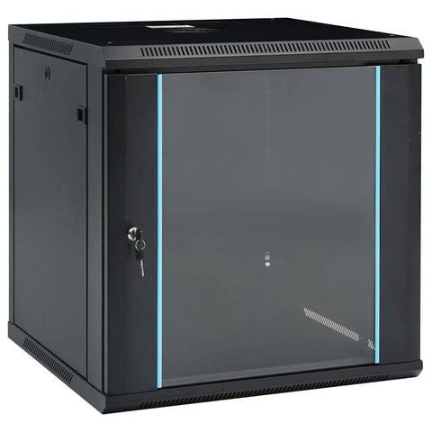 vidaXL 12U Wall Mounted Network Cabinet - 19" Standard Equipment Compatible - Cold-Rolled Steel Material - with Lock, Key & Removable Side Panels - 23.6" x 23.6" x 25.2"