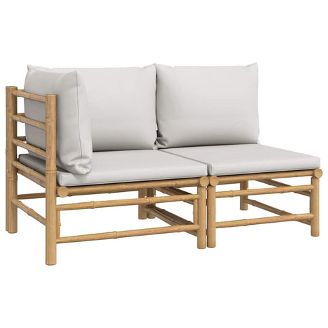 vidaXL Garden Corner Sofa Light Gray Bamboo Medium Modular Corner Sofa