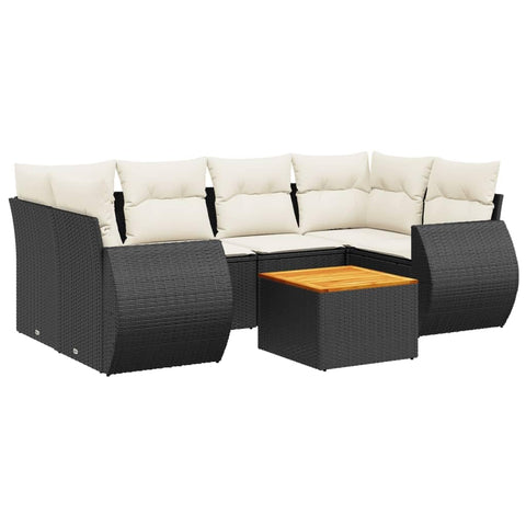 vidaXL Patio Sofa Set with Cushions 7 Piece, Outdoor Conversation Set, Sectional Sofa for Balcony Garden, Modern Style, Black Poly Rattan