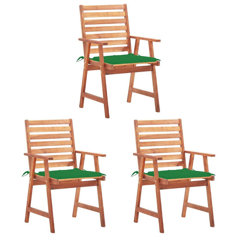 vidaXL 3 Piece Patio Dining Chairs Set with Cushions, Weather-Resistant Acacia Wood Construction, Outdoor Garden Furniture, Green Cushions, Easy Assembly, 53.82 Pounds Weight